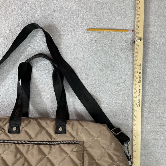 Steve Madden Bamos Quilted Duffel Bag Women's Large Taupe Weekender Tote Bag - Picture 9 of 16